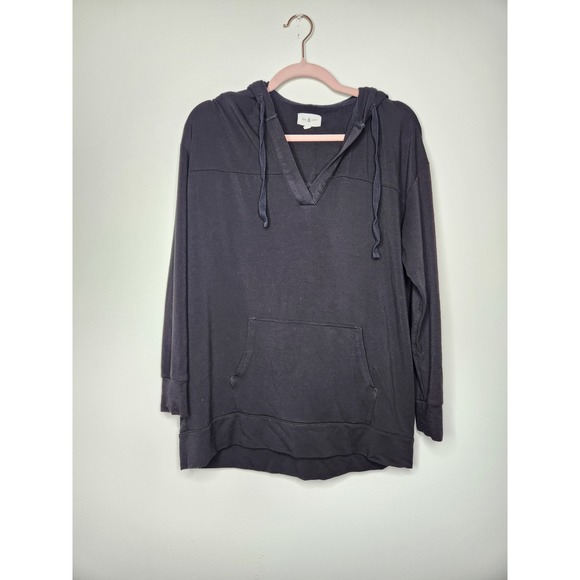 Lou & Grey Signaturesoft Hoodie V Neck Drawstring Pullover Oversized Black‎ XS - Picture 2 of 7